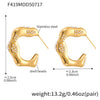 Wholesale Women's Fashion Microinlaid Shell Beads Asymmetrical Cshaped Wave Earrings In Stainless Steel With 18K Real Gold Color Electroplating