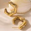 Wholesale Women's Fashion Microinlaid Shell Beads Asymmetrical Cshaped Wave Earrings In Stainless Steel With 18K Real Gold Color Electroplating