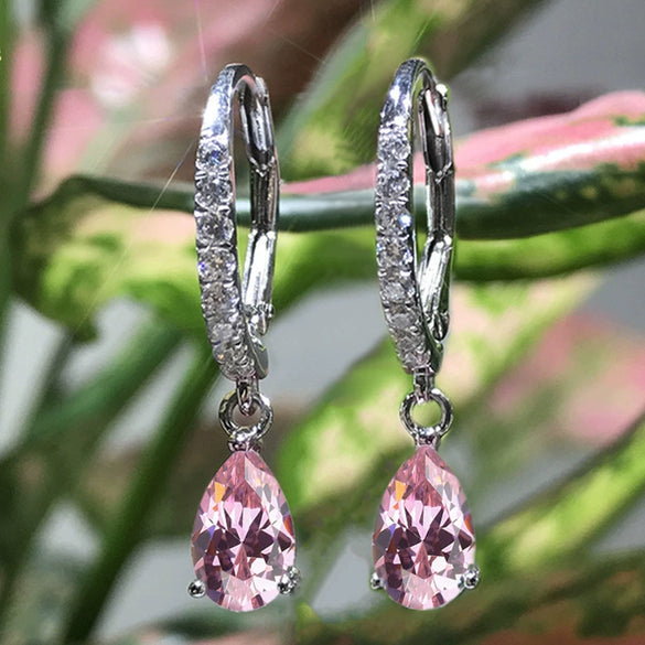 Wholesale Women's Fashion Minimalist Copper Platinum Plated Drop Pear Shaped Zircon Earrings