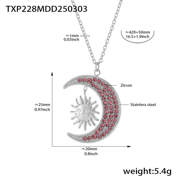 Wholesale Women's Fashion Minimalist Ferris Wheel Sun Moon Glow Inlaid Zircon Titanium Steel Electroplated Jewelry Set Including Ring And Necklace With Earrings