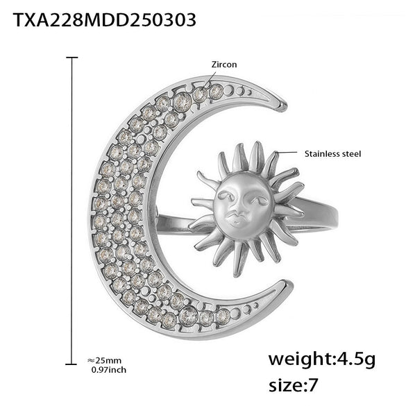 Wholesale Women's Fashion Minimalist Ferris Wheel Sun Moon Glow Inlaid Zircon Titanium Steel Electroplated Jewelry Set Including Ring And Necklace With Earrings