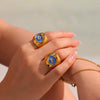 Wholesale Women's Fashion Minimalist Geometric Heart Enamel Ring Stainless Steel 18K Gold Plated Jewelry
