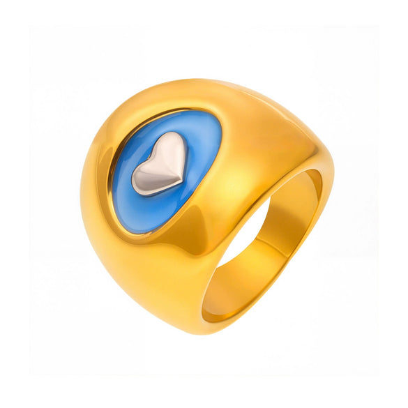 Wholesale Women's Fashion Minimalist Geometric Heart Enamel Ring Stainless Steel 18K Gold Plated Jewelry