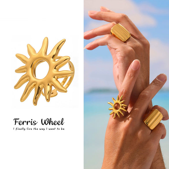 Wholesale Women's Fashion Minimalist Geometric Open Ring Bracelet Stainless Steel 18K Gold Plated