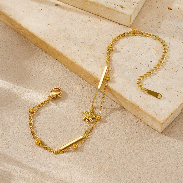 Wholesale Women's Fashion Minimalist Starshaped Stainless Steel Goldplated Bracelet