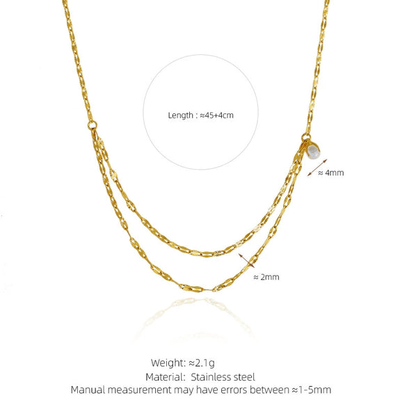 Wholesale Women's Fashion Minimalist Titanium Steel Gold Plated Drop Shape Necklace With Double Layer Stacked Chain