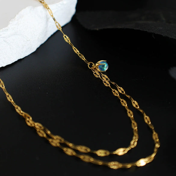 Wholesale Women's Fashion Minimalist Titanium Steel Gold Plated Drop Shape Necklace With Double Layer Stacked Chain