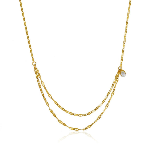 Wholesale Women's Fashion Minimalist Titanium Steel Gold Plated Drop Shape Necklace With Double Layer Stacked Chain