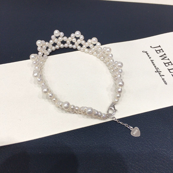 Wholesale Women's Fashion Natural Freshwater Pearl Nearly Round Adjustable Handwoven Bracelet With 225 Silver Accessories