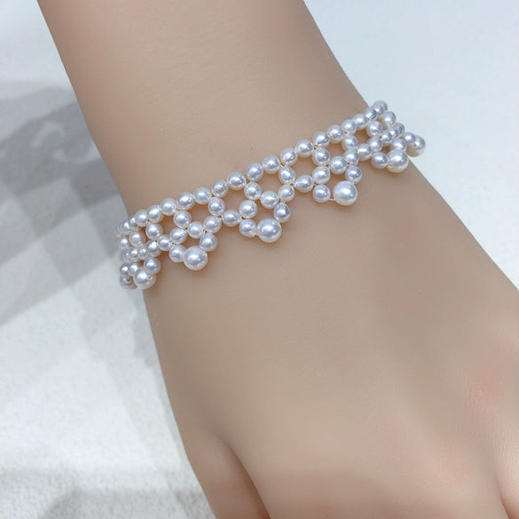 Wholesale Women's Fashion Natural Freshwater Pearl Nearly Round Adjustable Handwoven Bracelet With 225 Silver Accessories