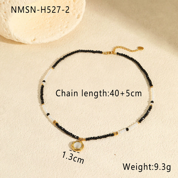 Wholesale Women's Fashion Natural Stone Necklace With Stainless Steel Star Pendant And Geometric Pattern Electroplated