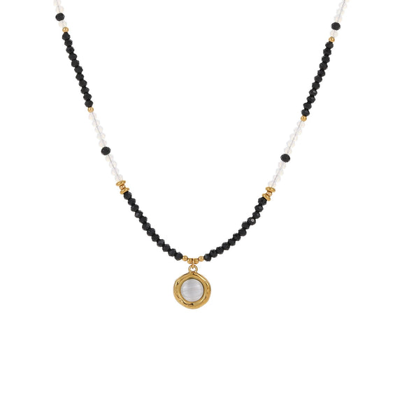 Wholesale Women's Fashion Natural Stone Necklace With Stainless Steel Star Pendant And Geometric Pattern Electroplated