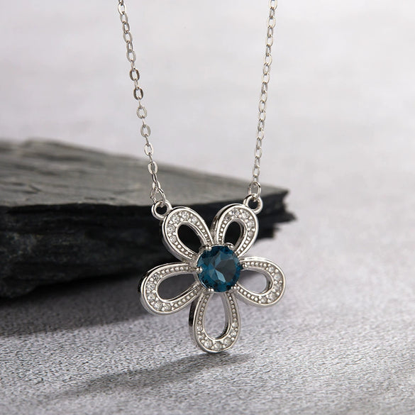 Wholesale Women's Fashion Natural Topaz Color Sun Flower Pendant Necklace 925 Sterling Silver Geometric Design