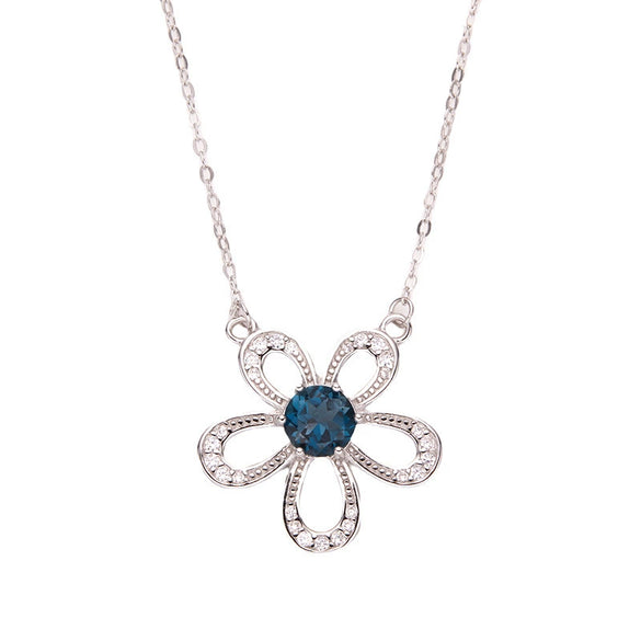 Wholesale Women's Fashion Natural Topaz Color Sun Flower Pendant Necklace 925 Sterling Silver Geometric Design