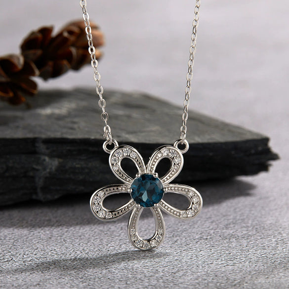 Wholesale Women's Fashion Natural Topaz Color Sun Flower Pendant Necklace 925 Sterling Silver Geometric Design