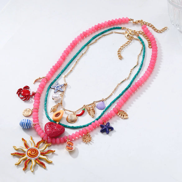 Wholesale Women's Fashion Necklace Alloy Shell Starfish Conch Love Crab Electroplating Heart Fruit Animal Zodiac Design