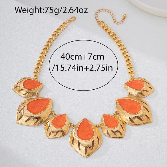 Wholesale Women's Fashion Necklace Geometric Water Drop Shaped Alloy Electroplated With Flower Pattern