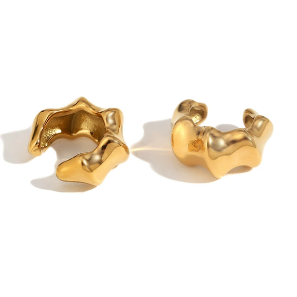 Wholesale Women's Fashion Niche Design Bamboo Shaped Small Ear Clips Stainless Steel 18K Gold Plated Electroplated Earrings