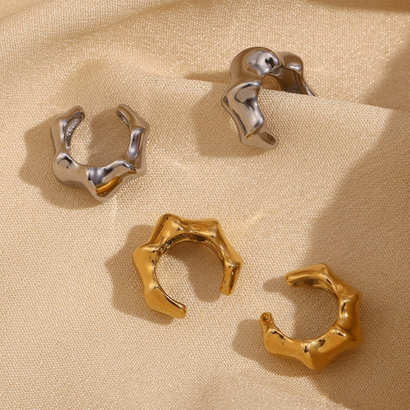 Wholesale Women's Fashion Niche Design Bamboo Shaped Small Ear Clips Stainless Steel 18K Gold Plated Electroplated Earrings
