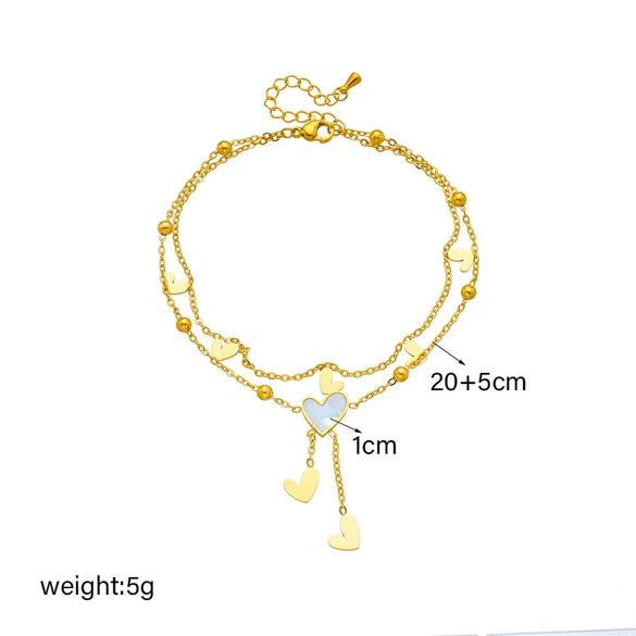 Wholesale Women's Fashion Niche Personality All Match Chain Tassel Heart Shaped Pendant Titanium Steel Multi Layer Stacked Anklet