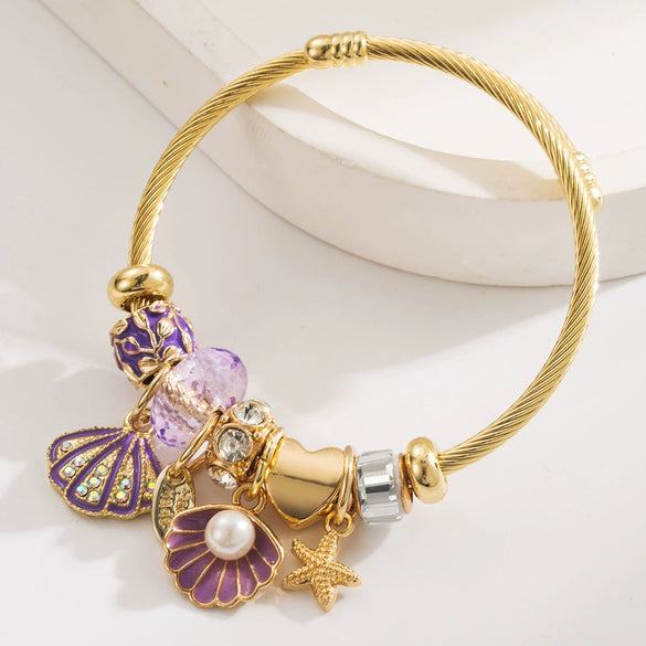Wholesale Women's Fashion Ocean Series Inlaid Rhinestone Alloy Bracelet With Pendant