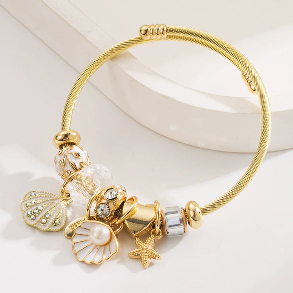 Wholesale Women's Fashion Ocean Series Inlaid Rhinestone Alloy Bracelet With Pendant
