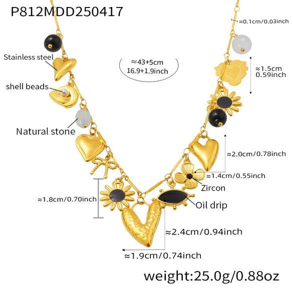 Wholesale Women's Fashion Ol Geometric Natural Stone Necklace With Titanium Steel Pendant And Stainless Steel Chain Electroplated With 18K Gold