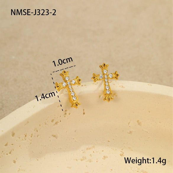 Wholesale Women's Fashion Ol Geometric Pearl Zircon Stainless Steel 18K Electroplated Earrings