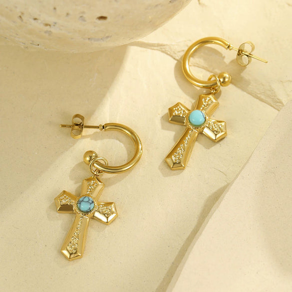 Wholesale Women's Fashion Ol Geometric Pearl Zircon Stainless Steel 18K Electroplated Earrings