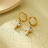 Wholesale Women's Fashion Ol Geometric Pearl Zircon Stainless Steel 18K Electroplated Earrings