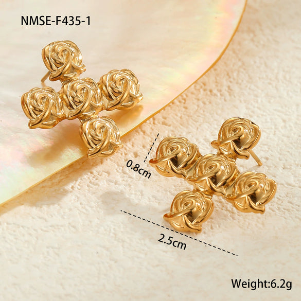 Wholesale Women's Fashion Ol Geometric Pearl Zircon Stainless Steel 18K Electroplated Earrings