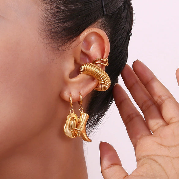 Wholesale Women's Fashion Ol Geometric Stainless Steel 18K Gold Plated Earrings