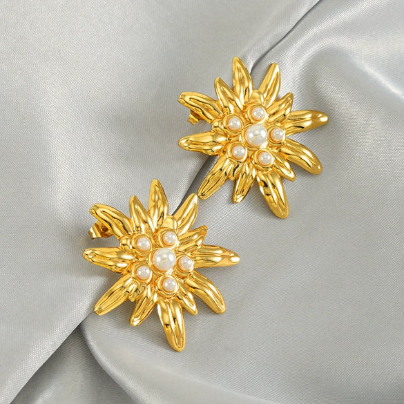 Wholesale Women's Fashion Ol Style Stainless Steel Flower Pattern Electroplated Earrings