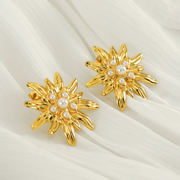 Wholesale Women's Fashion Ol Style Stainless Steel Flower Pattern Electroplated Earrings
