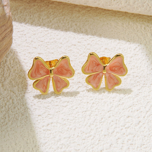 Wholesale Women's Fashion Ol Wind Earrings In Bow Shape Made Of Stainless Steel With Electroplating