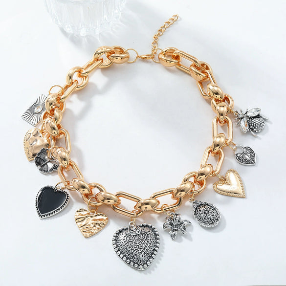 Wholesale Women's Fashion Ol Zinc Alloy Heart Shape Electroplated Multi Layer Love Clavicle Necklace