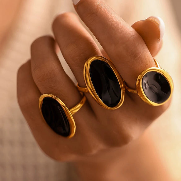 Wholesale Women's Fashion Open Ring French Oval Shape Stainless Steel Pvd Plated With True Gold Color Preservation Heavy Industry Cast Geometric Style