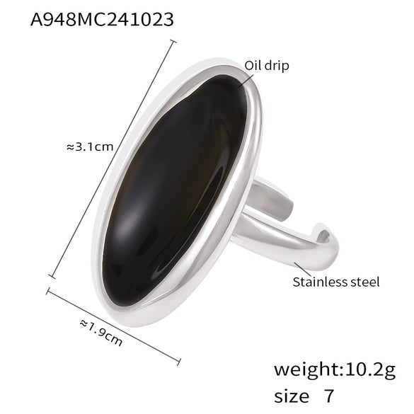 Wholesale Women's Fashion Open Ring French Oval Shape Stainless Steel Pvd Plated With True Gold Color Preservation Heavy Industry Cast Geometric Style