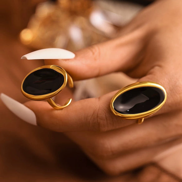 Wholesale Women's Fashion Open Ring French Oval Shape Stainless Steel Pvd Plated With True Gold Color Preservation Heavy Industry Cast Geometric Style