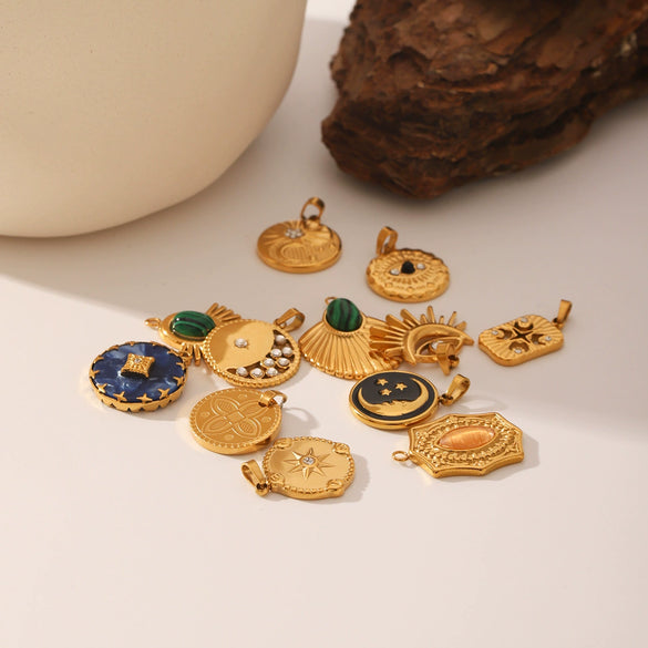 Wholesale Women's Fashion Pendant Jewelry Stainless Steel With Natural Stone Oil Inlaid Zircon And Star Pattern