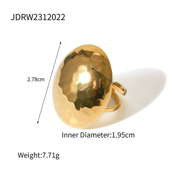 Wholesale Women's Fashion Pleated Hammer Oval Ring In Stainless Steel With Geometric Design And Electroplating