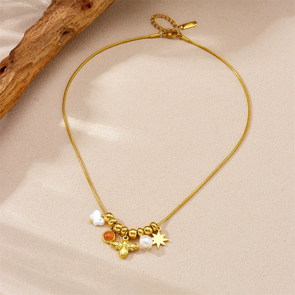 Wholesale Women's Fashion Retro Creative Stainless Steel Star Multielement Pendant Snake Bone Chain Necklace With Electroplating