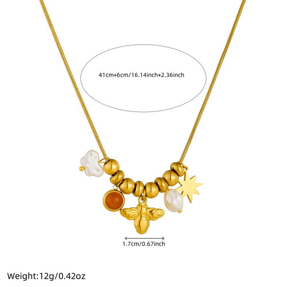 Wholesale Women's Fashion Retro Creative Stainless Steel Star Multielement Pendant Snake Bone Chain Necklace With Electroplating