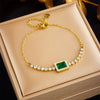 Wholesale Women's Fashion Retro Diamond Square Chain Gold Plated Titanium Steel Bracelet