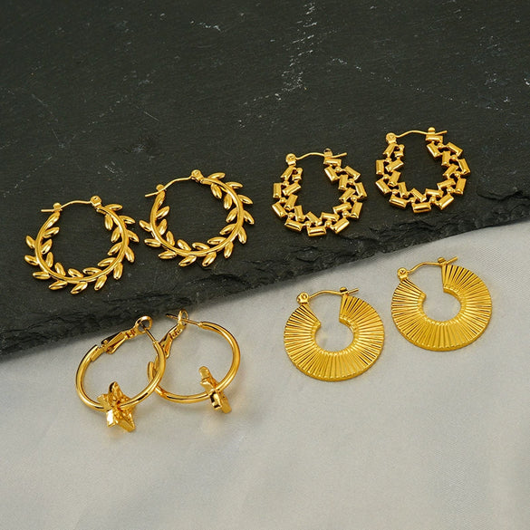 Wholesale Women's Fashion Retro Earrings Stainless Steel Geometric Electroplating