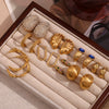 Wholesale Women's Fashion Retro Elegant Geometric Stainless Steel 18K Gold Plated Cast Microinlaid Earrings