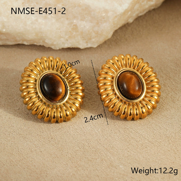 Wholesale Women's Fashion Retro Exaggerated Geometric Stainless Steel 18K Gold Plated Earrings Jewelry