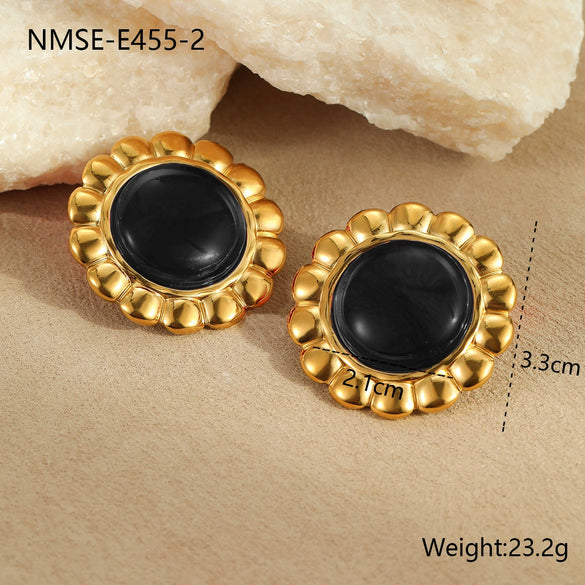 Wholesale Women's Fashion Retro Exaggerated Geometric Stainless Steel 18K Gold Plated Earrings Jewelry