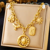 Wholesale Women's Fashion Retro Exaggerated Gold Electroplated Stainless Steel Chain Necklace With Star And Heart Elements