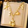 Wholesale Women's Fashion Retro Exaggerated Gold Electroplated Stainless Steel Chain Necklace With Star And Heart Elements